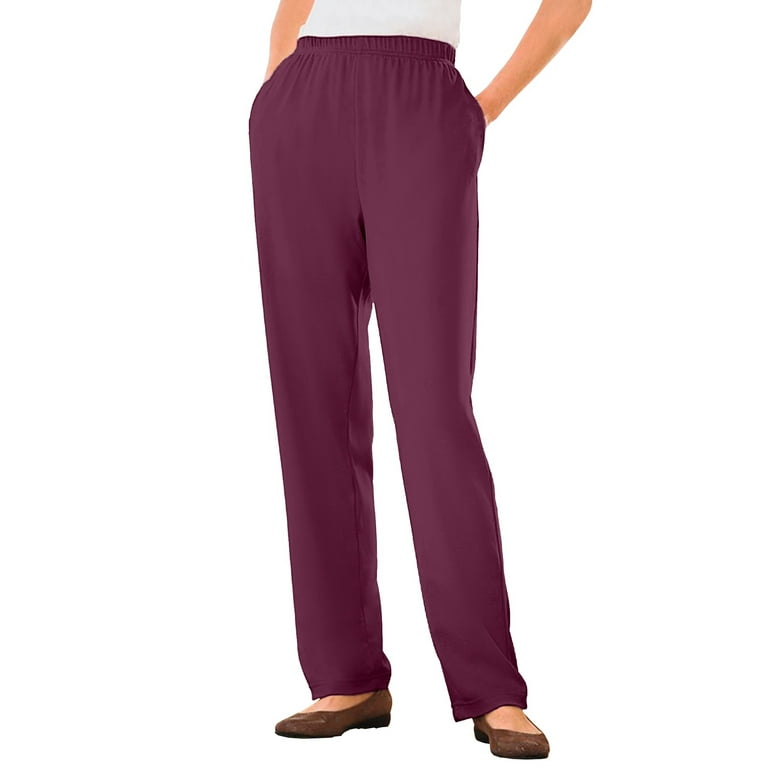 Woman Within Plus Size 7-Day Knit Straight Leg Pant Stretch Elastic Waist  Petite & Tall - 1X, Deep Claret Red 