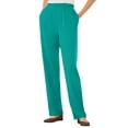 thumbnail image 1 of Woman Within Plus Size 7-Day Knit Straight Leg Pant | Stretch Elastic Waist | Petite & Tall - 5X, Waterfall Green, 1 of 6