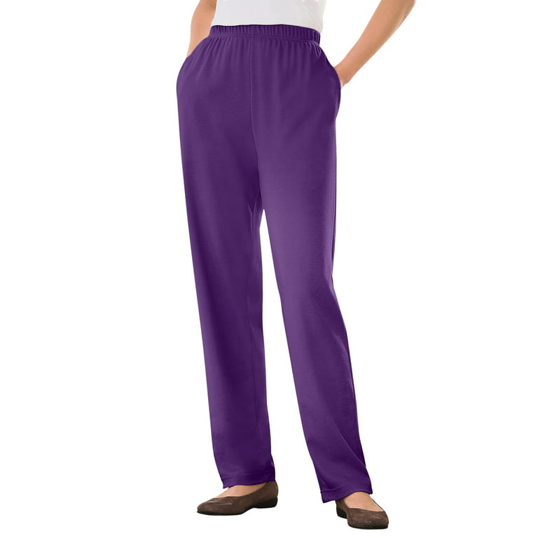 Woman Within Plus Size 7-Day Knit Straight Leg Pant Stretch Elastic Waist  Petite & Tall - L, Radiant Purple