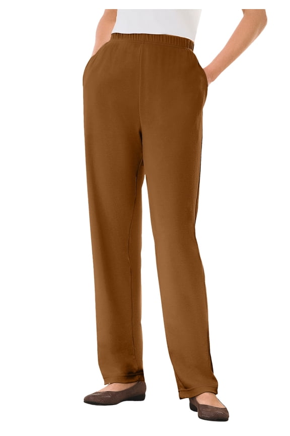 Plus Size Petite 7-Day Straight-Leg Elastic-Waist Stretchy Knit Pant