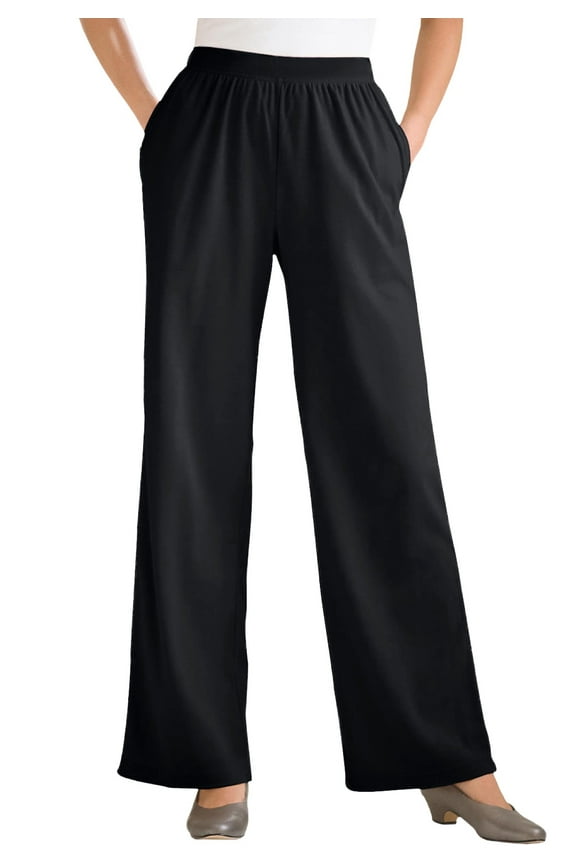 Plus Size 7-Day Wide-Leg Elastic-Waist Stretchy Knit Pant
