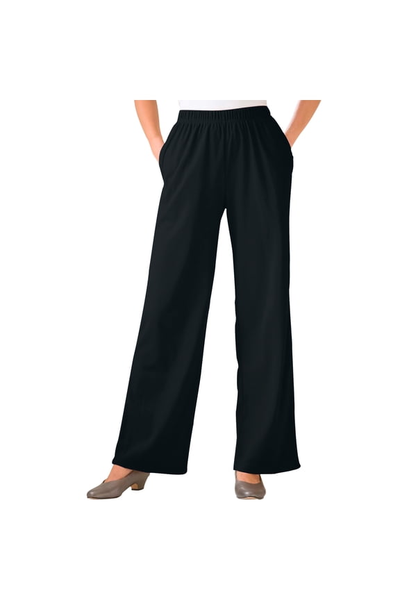 Plus Size 7-Day Wide-Leg Elastic-Waist Stretchy Knit Pant