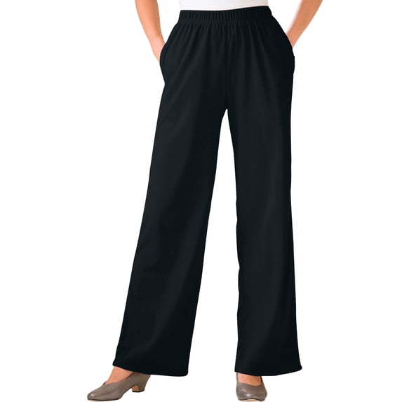 Woman Within Plus Size 7-Day Wide-Leg Elastic-Waist Stretchy Knit Pant