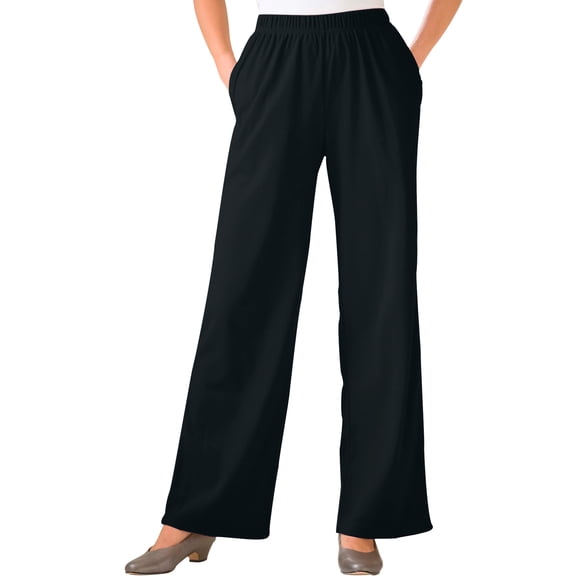 Woman Within Plus Size 7-Day Wide-Leg Elastic-Waist Stretchy Knit Pant