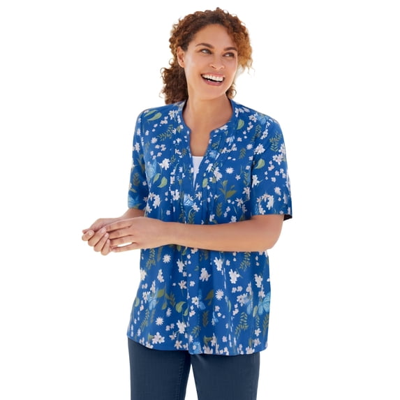Woman Within Plus Size 7-Day Layer-Look Elbow-Sleeve Tee