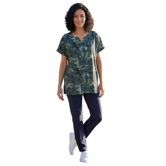 Woman Within Plus Size 7-Day Notch-Neck Tunic
