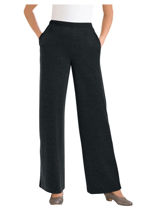 Plus Size 7-Day Rib-Knit Wide-Leg Pull-On Pants