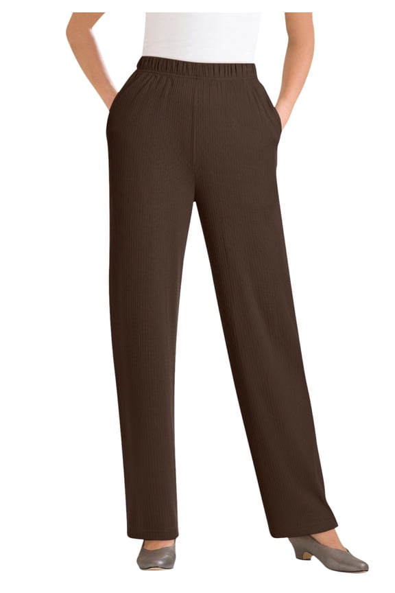 Plus Size 7-Day Rib-Knit Wide-Leg Pull-On Pants