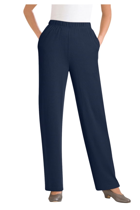 Plus Size 7-Day Rib-Knit Wide-Leg Pull-On Pants