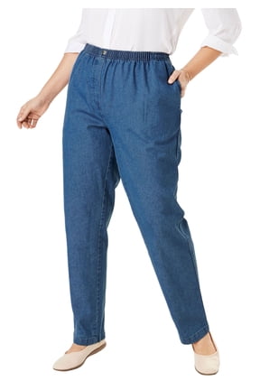 Plus Size Petite 7-Day Straight-Leg Elastic-Waist Cotton Denim Pant