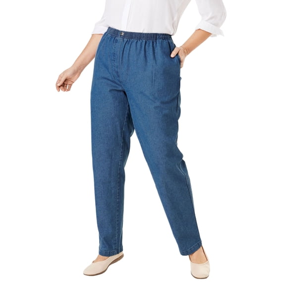 Woman Within Plus Size Petite 7-Day Straight-Leg Elastic-Waist Cotton Denim Pant