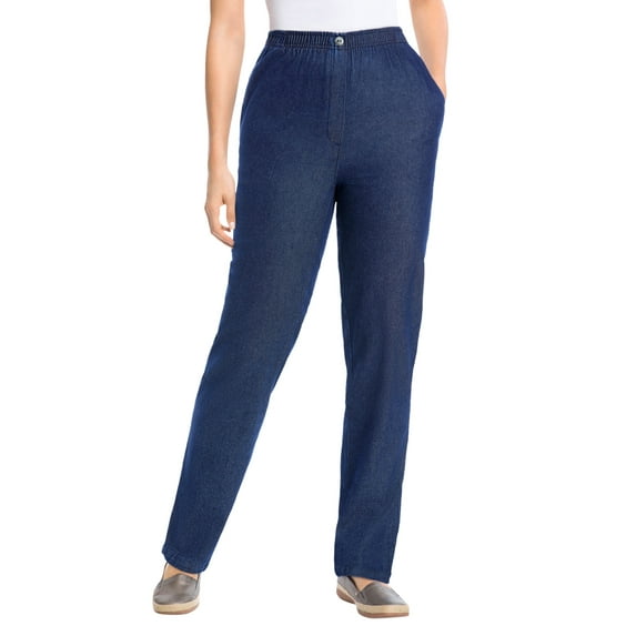 Woman Within Plus Size 7-Day Straight-Leg Elastic-Waist Denim Jean (Petite & Tall Available)