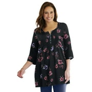 WOMAN WITHIN Plus Size 7-Day Three-Quarter Sleeve Pintucked Henley Tunic