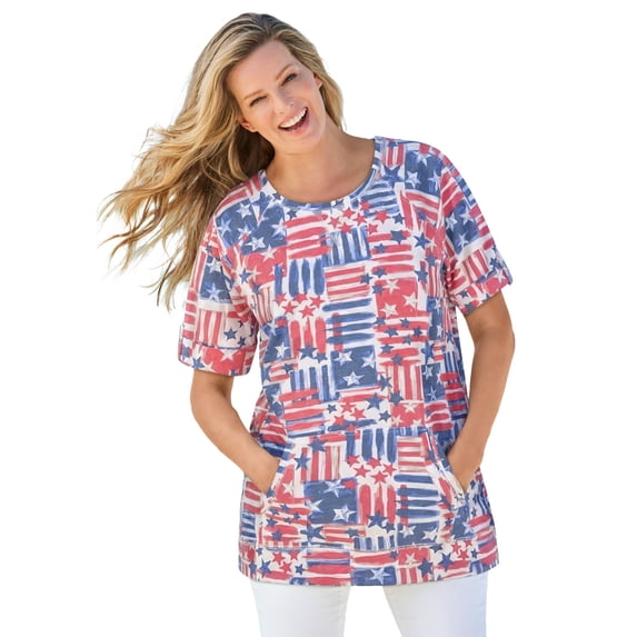 Woman Within Plus Size Americana Kangaroo Pocket Tee