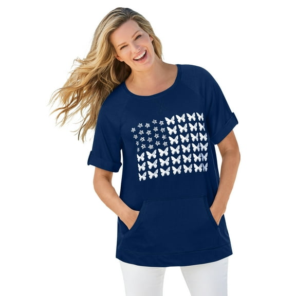 Woman Within Plus Size Americana Kangaroo Pocket Tee