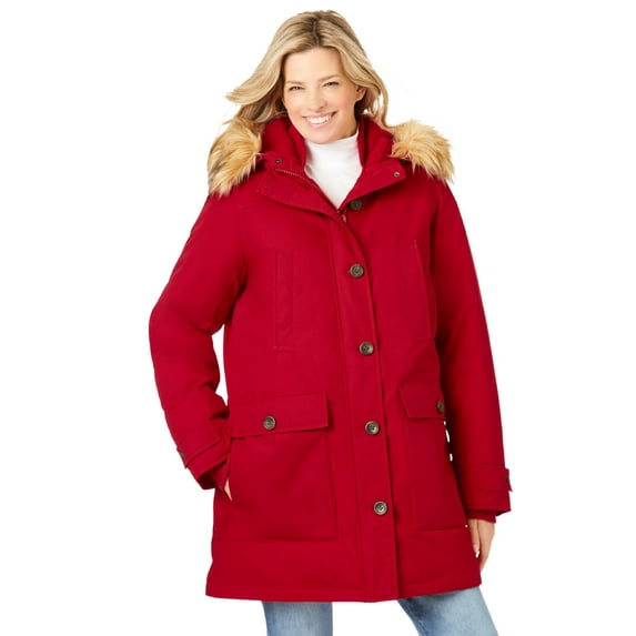 Woman Within Plus Size Arctic Parka Jacket & Hood 34" Long Down Blend Winter Coat