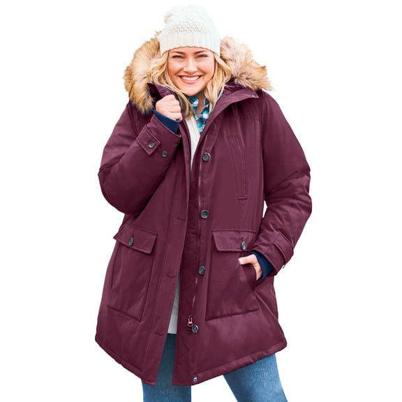 Woman Within Plus Size Arctic Parka Jacket & Hood 34" Long Down Blend Winter Coat