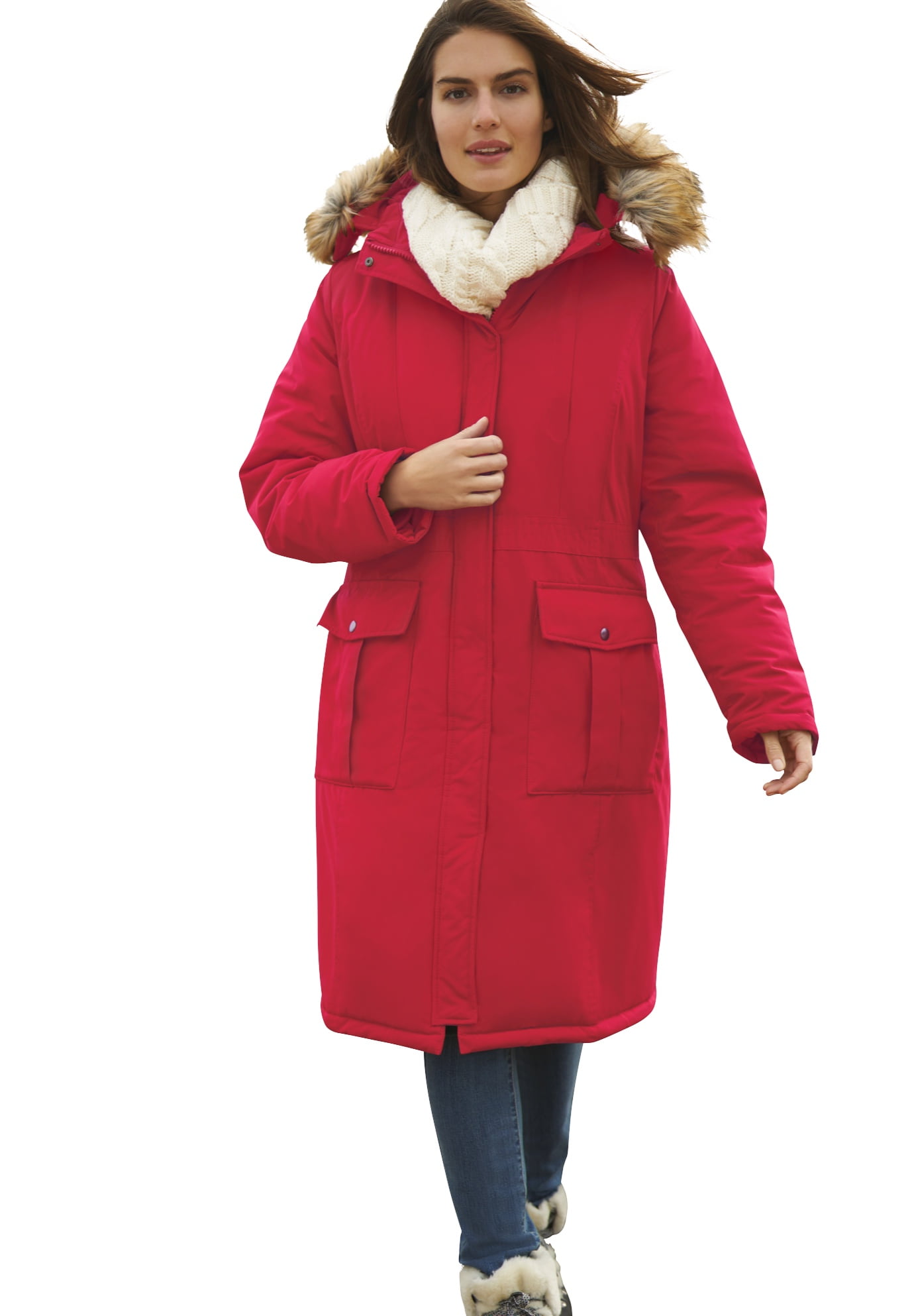 Even&Odd Women's Mid Length Parka Jacket in Red - Size M 