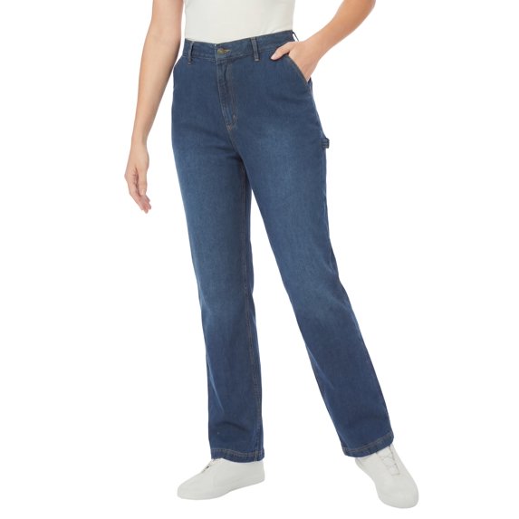 Woman Within Plus Size Back-Elastic All-Cotton Denim Carpenter Jeans