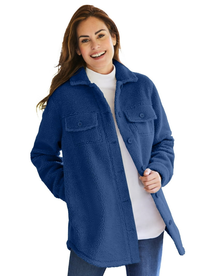 Woman Within Plus Size Berber Shirt Jacket Long Oversized Fuzzy