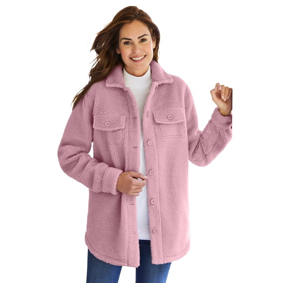 Woman Within Berber Shirt Jacket Long Oversized Fuzzy Fleece Shacket