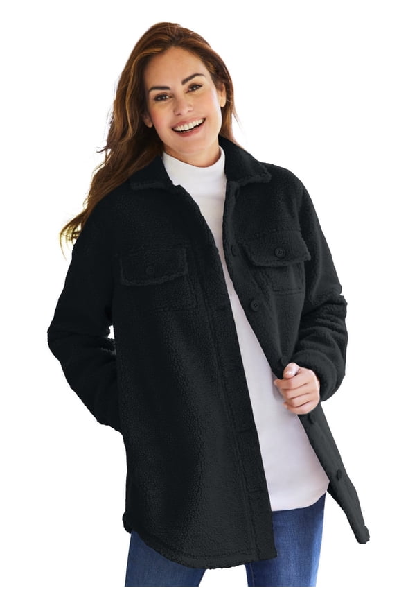Plus Size Berber Shirt Jacket Long Oversized Fuzzy Fleece Shacket