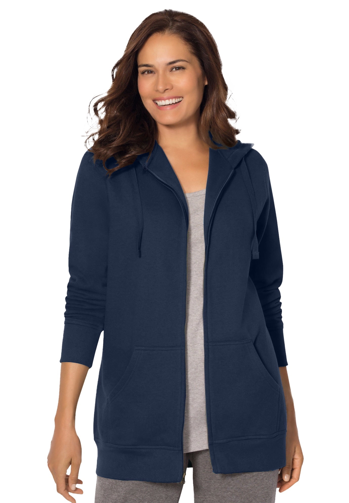 Woman Within Plus Size Better Fleece Zip Front Hoodie Long Oversized Sweatshirt
