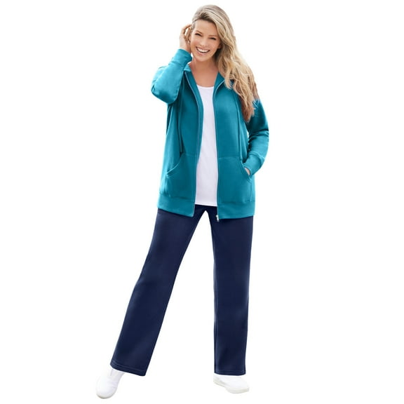 Woman Within Plus Size Better Fleece Zip-Front Hoodie Long Oversized Sweatshirt