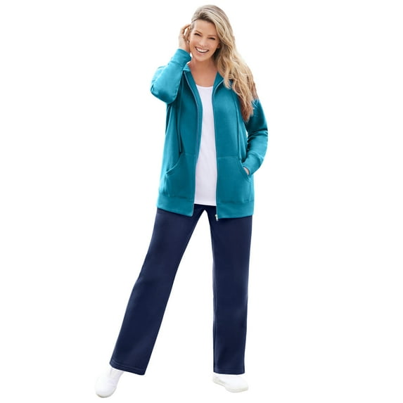Woman Within Plus Size Better Fleece Zip-Front Hoodie Long Oversized Sweatshirt