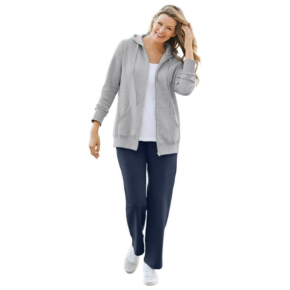Woman Within Plus Size Better Fleece Zip-Front Hoodie Long Oversized Sweatshirt