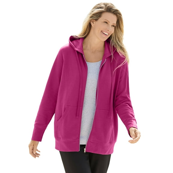 Woman Within Plus Size Better Fleece Zip-Front Hoodie Long Oversized Sweatshirt