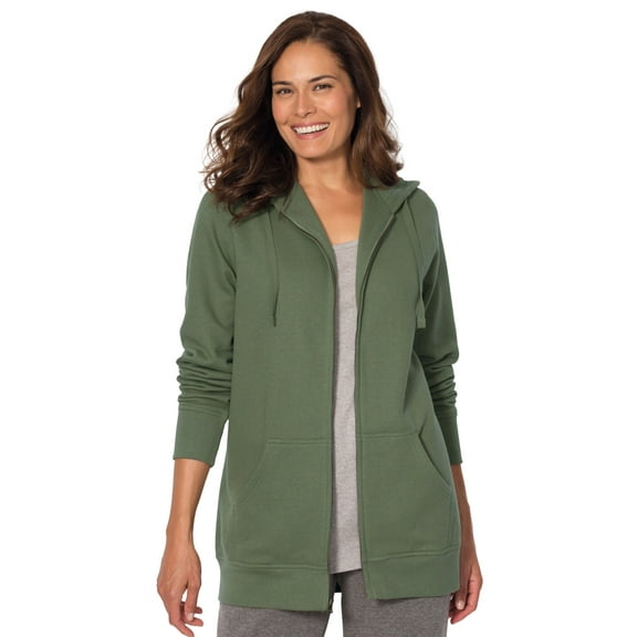 Woman Within Plus Size Better Fleece Zip-Front Hoodie Long Oversized Sweatshirt