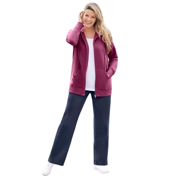 Woman Within Plus Size Better Fleece Zip-Front Hoodie Long Oversized Sweatshirt