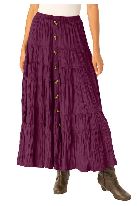 Plus Size Button Front Moleskin Tiered Maxi Skirt (Petite Available)
