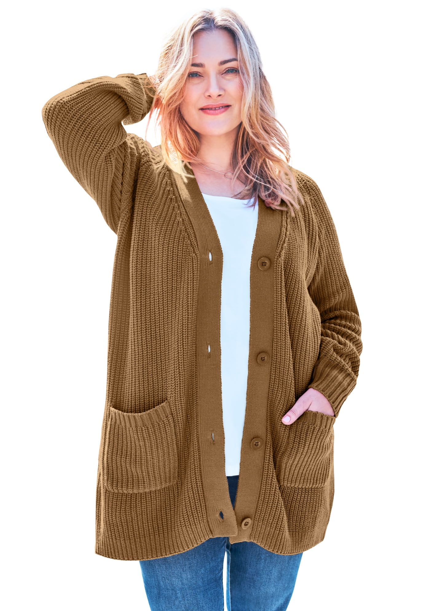 Woman Within Plus Size Button-front Shaker Cardigan Sweater Woman