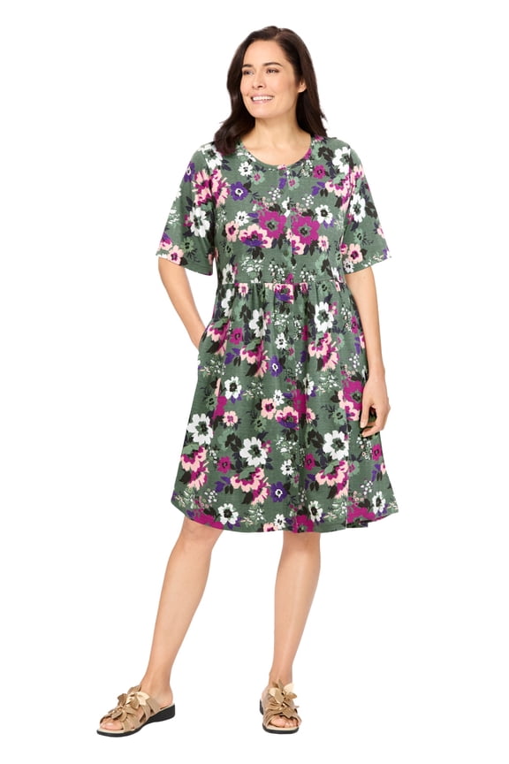 Plus Size Button-Front Short Essential Dress
