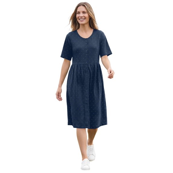 Woman Within Plus Size Button-Front Short Essential Dress