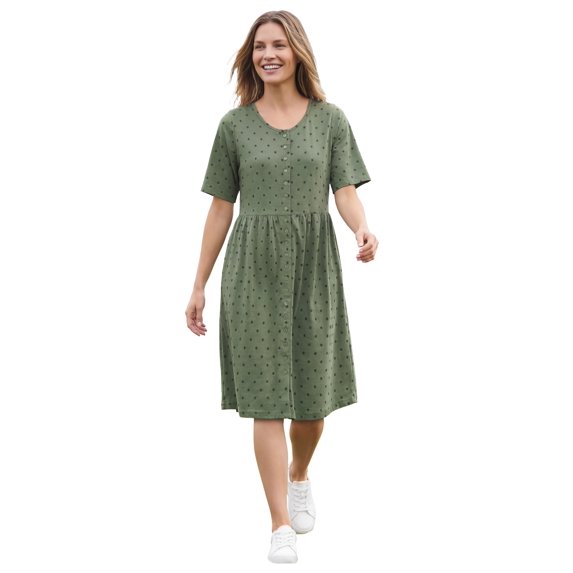 Woman Within Plus Size Button-Front Short Essential Dress