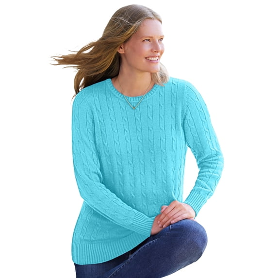 Woman Within Plus Size Cable Knit Pullover Crewneck Sweater