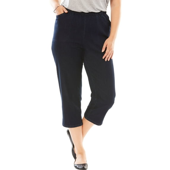 Woman Within Plus Size Capri Elastic Waist Stretch Fineline Denim Jean (Petite Available)
