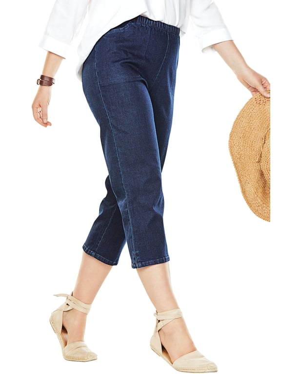 Plus Size Fineline Stretch Denim Pull-On Capri Jeans
