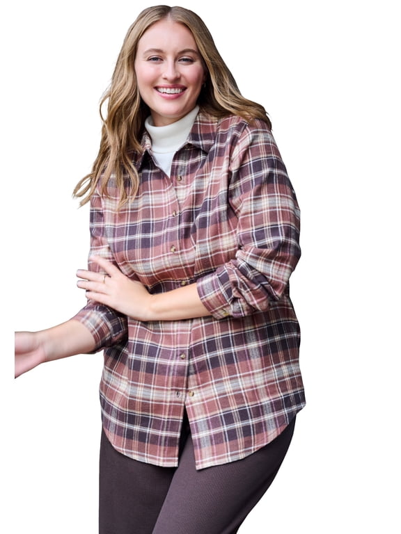 Plus Size Plaid Double-Brushed Cotton Flannel Shirt