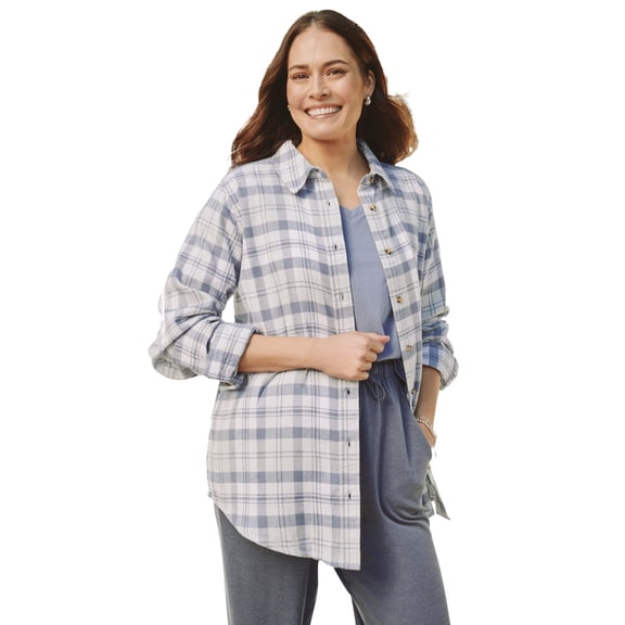 Woman Within Plus Size Plaid Double-Brushed Cotton Flannel Shirt
