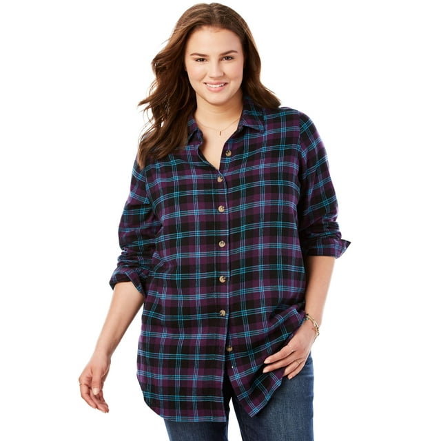 Woman Within Plus Size Classic Flannel Shirt - Walmart.com