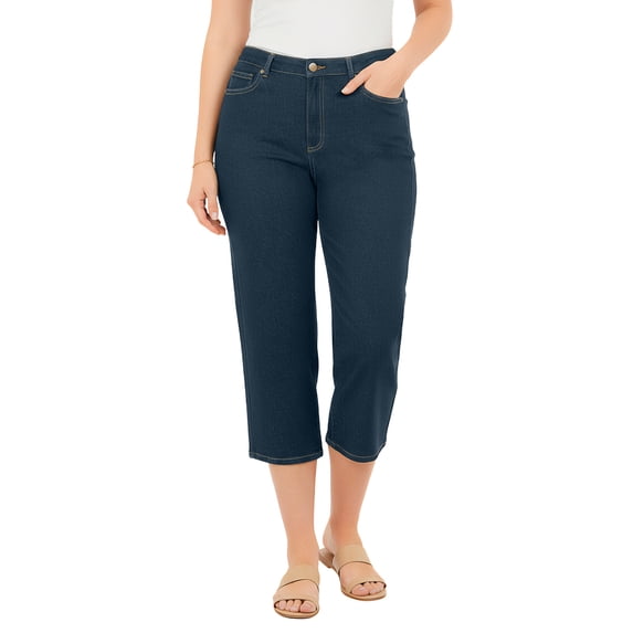 Woman Within Plus Size Clean Front Denim Capri