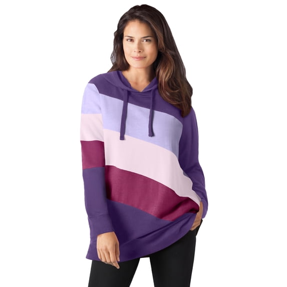 Woman Within Plus Size Color Block Hoodie Sweatshirt