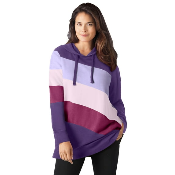 Woman Within Plus Size Color Block Hoodie Sweatshirt