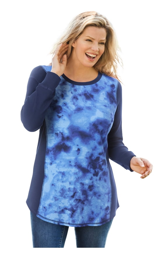 Plus Size Colorblock Scoopneck Thermal Sweatshirt