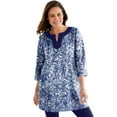 thumbnail image 1 of Woman Within Plus Size Contrast Notch-Neck Three-Quarter Sleeve Knit Tunic, 1 of 3