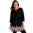 thumbnail image 1 of Woman Within Plus Size Contrast Notch-Neck Three-Quarter Sleeve Knit Tunic, 1 of 4
